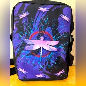 🌷Pink Dragonfly Purple Sunflower Background Messenger Bag Satchel Mini Backpack